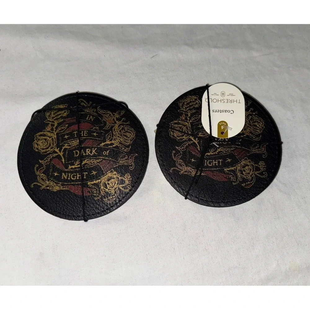 2 Target Threshold In The Dark Of Night Halloween Coasters Faux Leather 8 Total